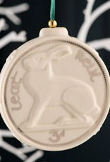 ORNAMENTS BELLEEK ORNAMENT - Old Irish Coin Hare Threepence
