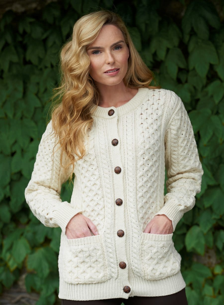 Cable-knit Cardigan - Natural white - Ladies