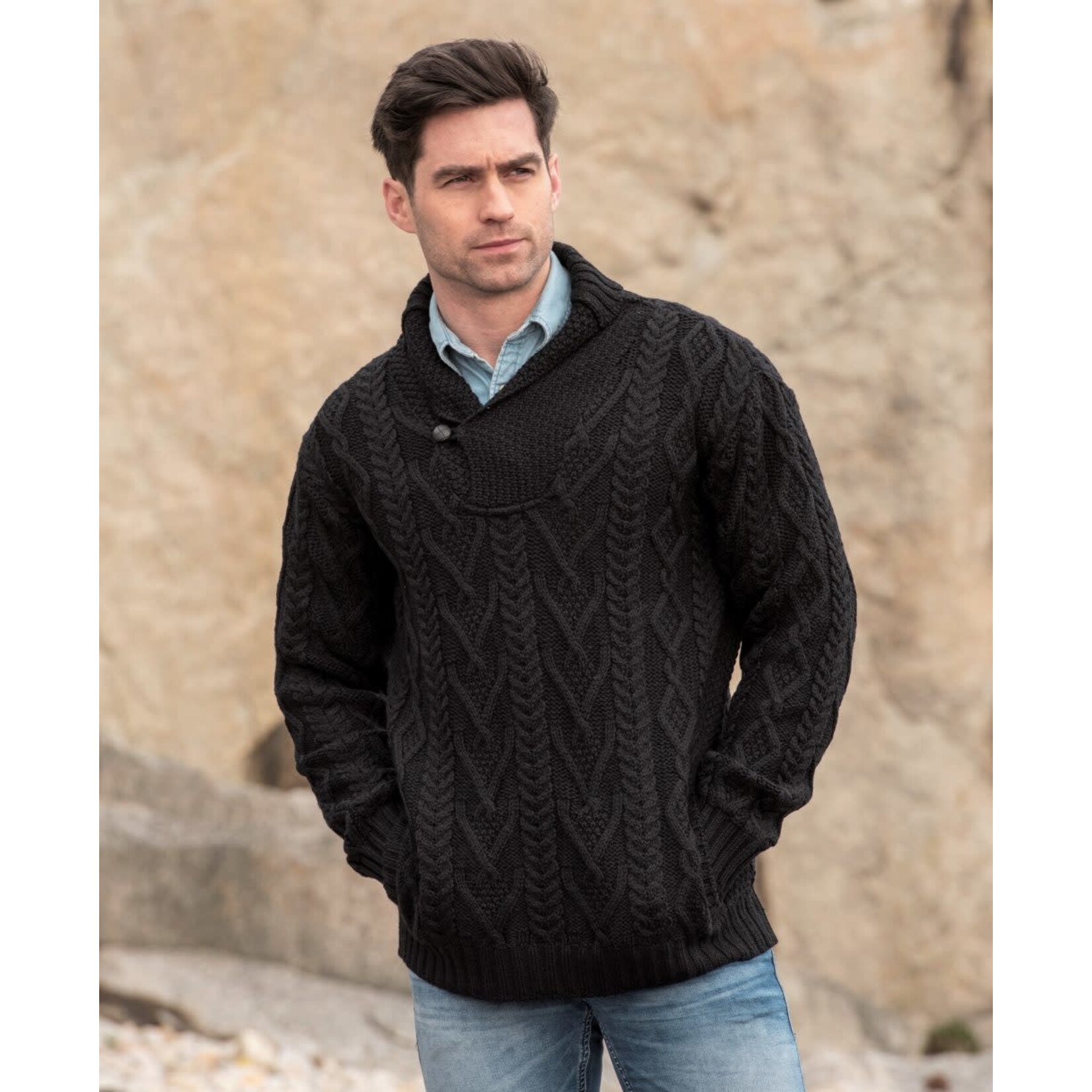 SWEATERS DUBLIN SHAWL COLLAR SWEATER - Black