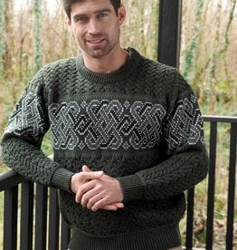 UNISEX ARAN IRISH KNIT CREW NECK SWEATER - Army Green