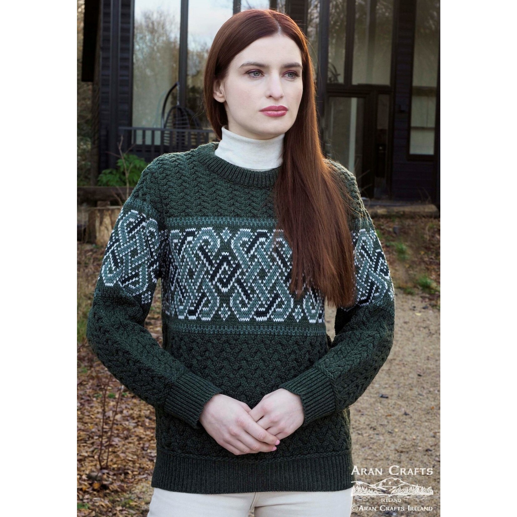 SWEATERS UNISEX RINGSEND JACQUARD CREW SWEATER - Army Green