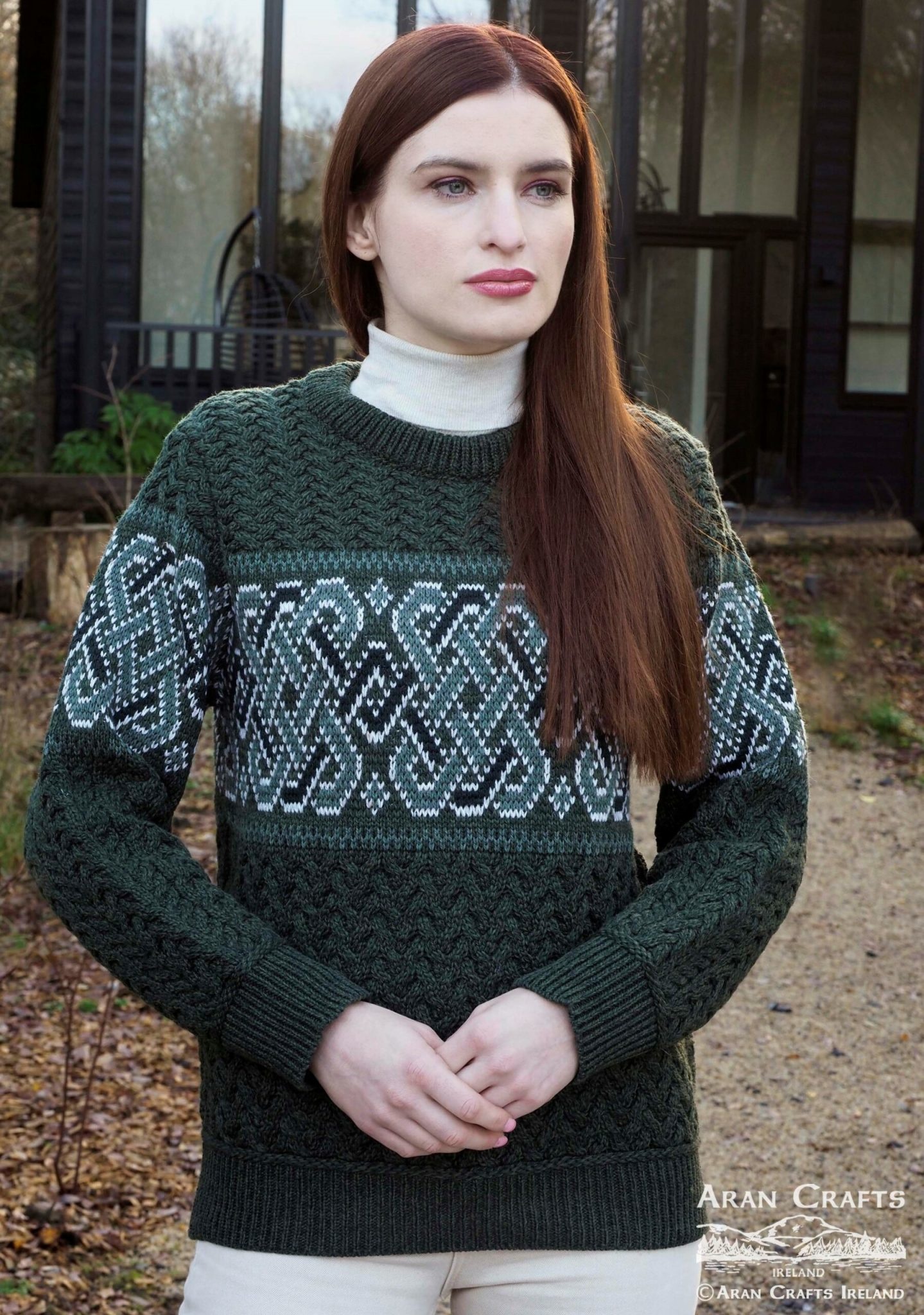 SWEATERS UNISEX RINGSEND JACQUARD CREW SWEATER - Army Green