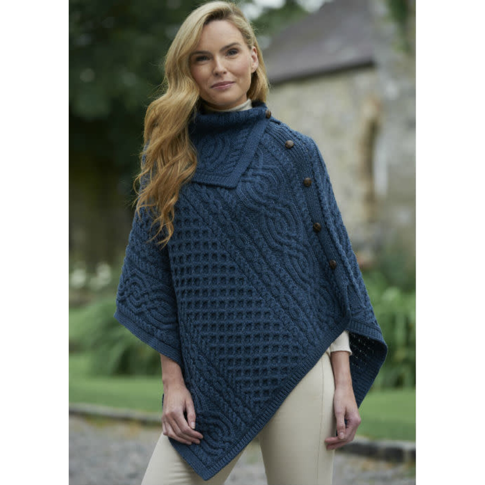CAPES & RUANAS TIPPERARY COWL NECK PONCHO - Mallard Blue
