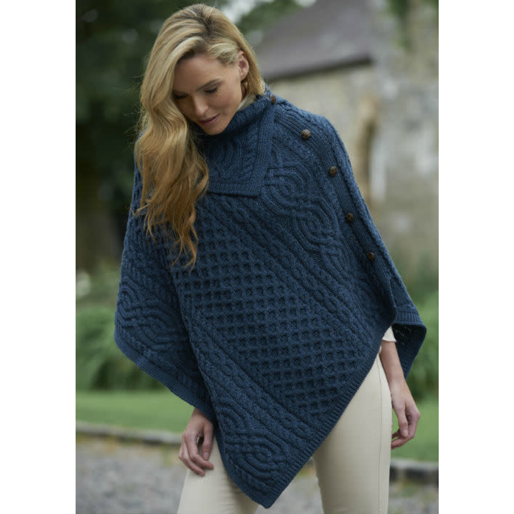 CAPES & RUANAS TIPPERARY COWL NECK PONCHO - Mallard Blue