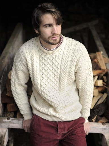 Aran Crafts Unisex Irish Cable Knitted Wool Crew Neck Sweater