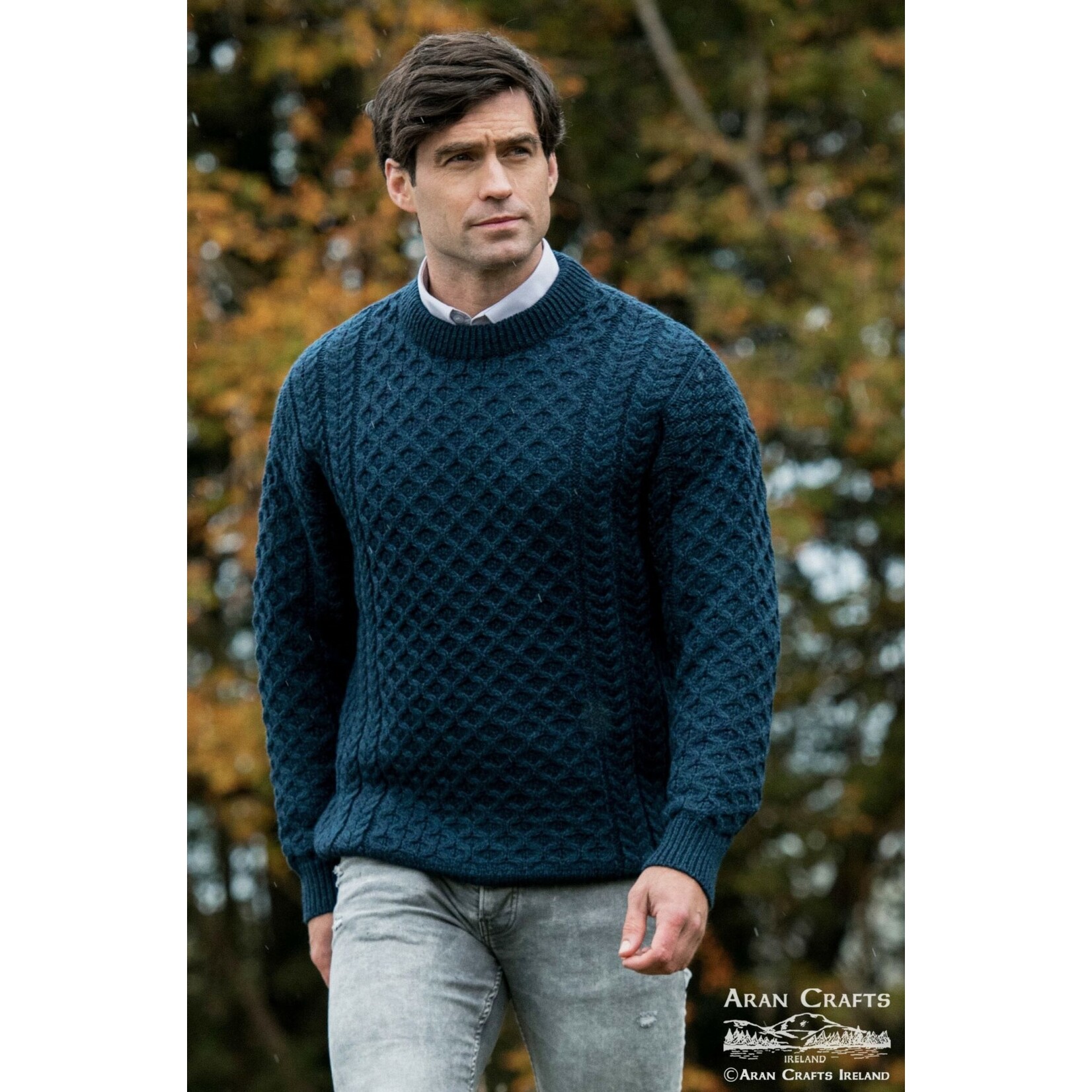 SWEATERS UNISEX IRISH KNIT ARAN CREW NECK SWEATER - Sherwood