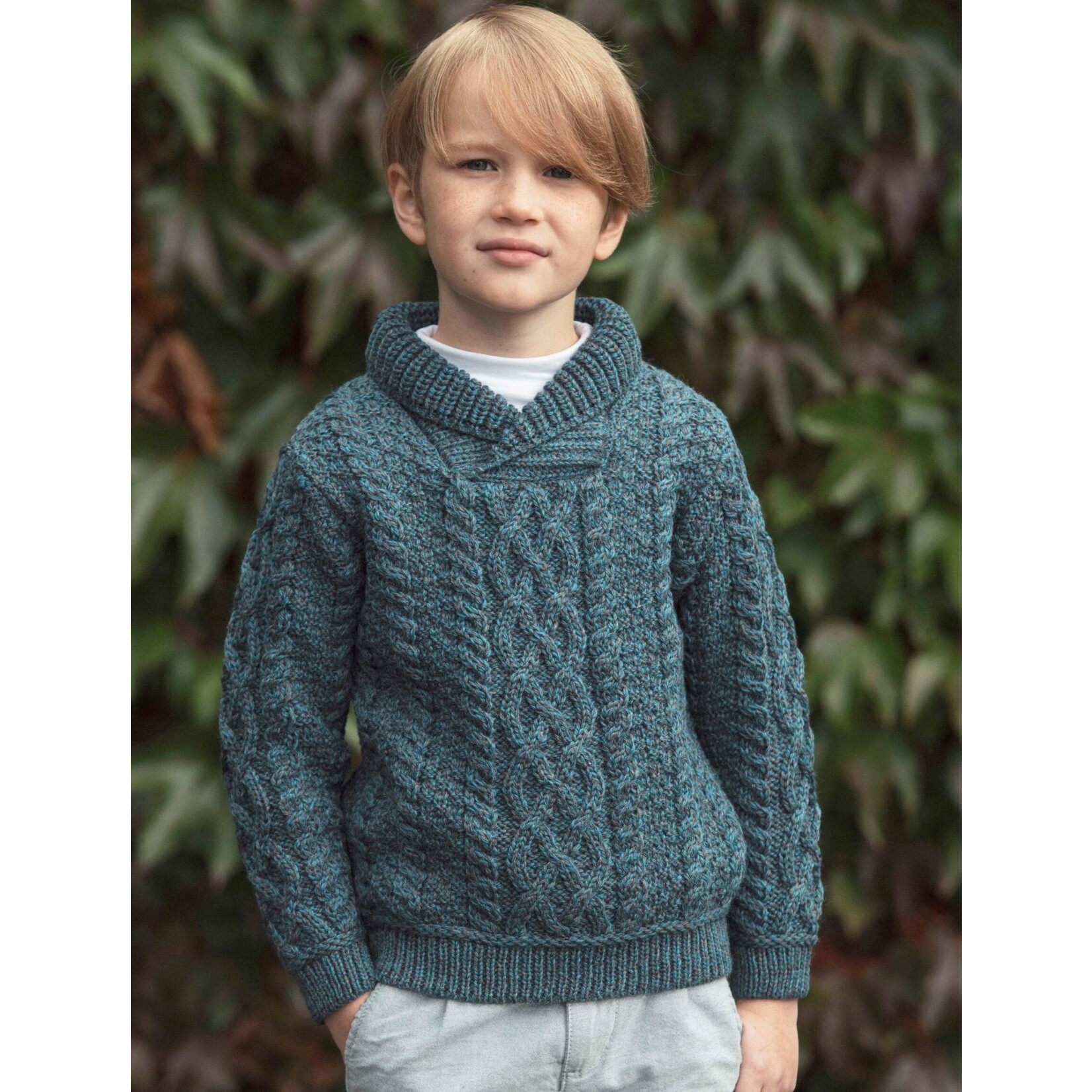 KIDS CLOTHES CHILDREN'S SHAWL COLLAR SWEATER - Peacock