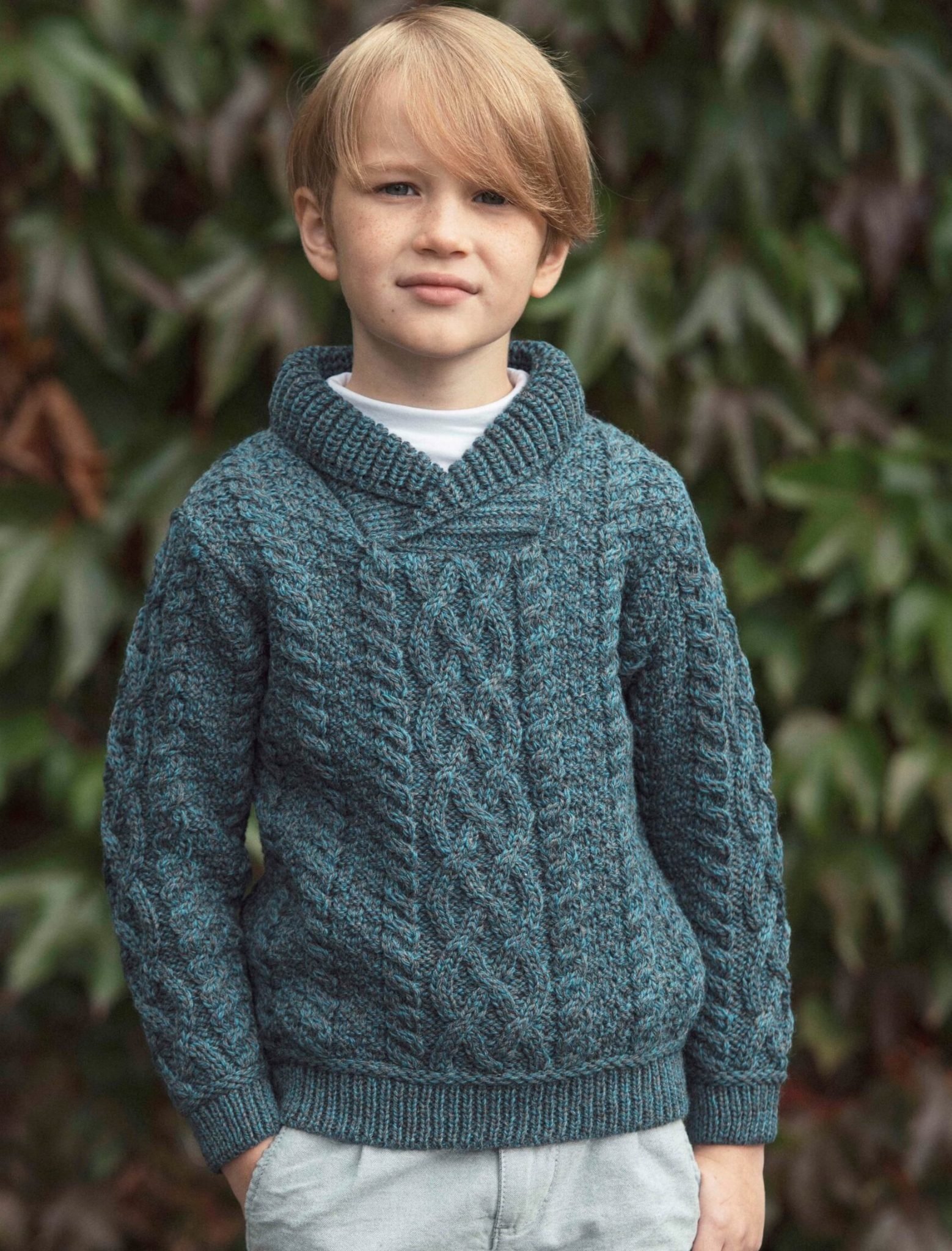 KIDS CLOTHES CHILDREN'S SHAWL COLLAR SWEATER - Peacock