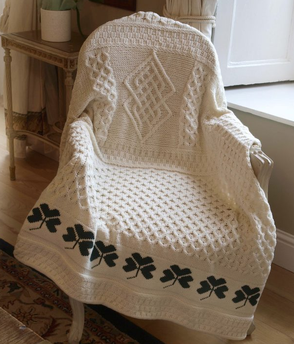 TAPESTRIES, THROWS, ETC. IRISH KNIT SHAMROCK THROW BLANKET