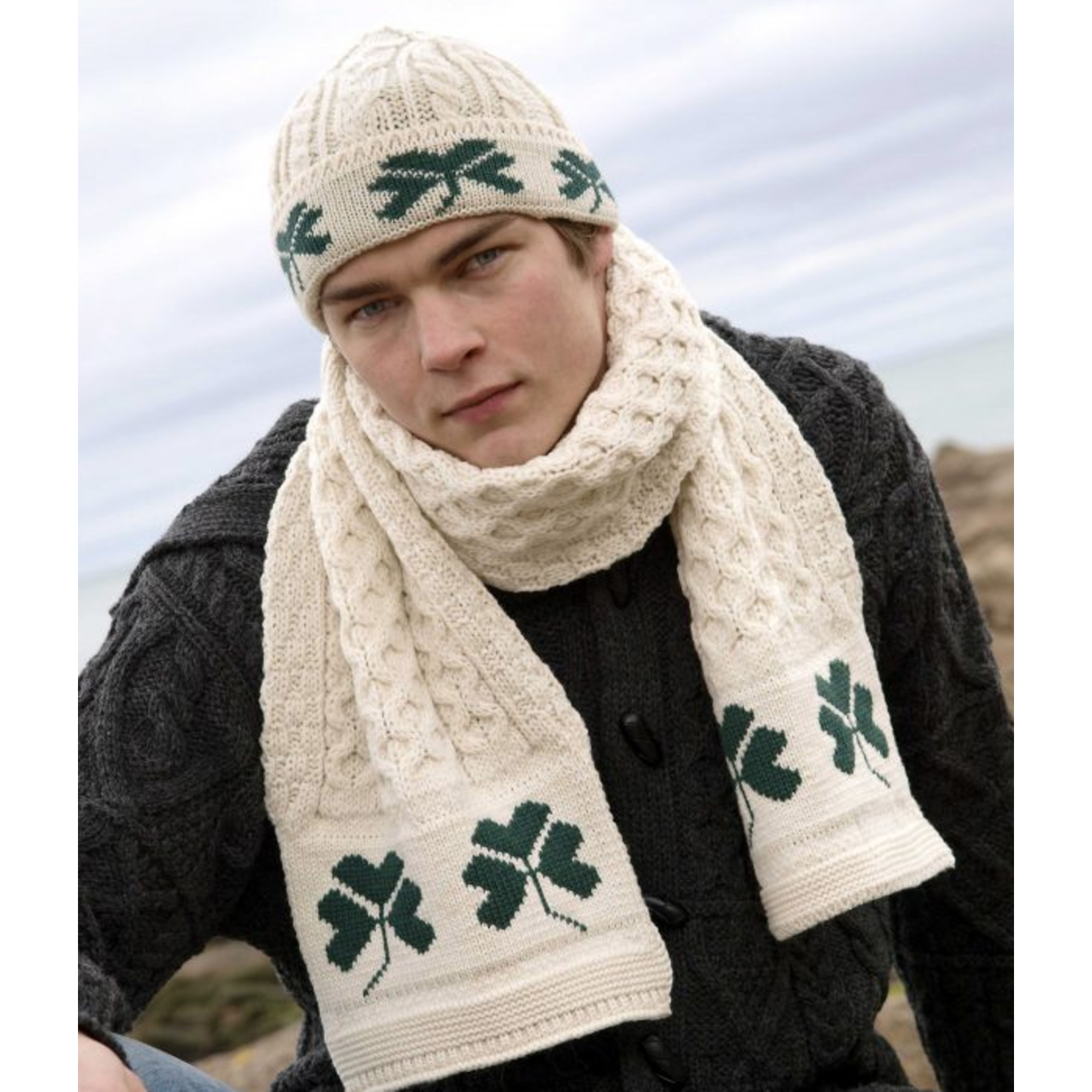 ACCESSORIES IRISH KNIT MERINO WOOL SCARF - Shamrock