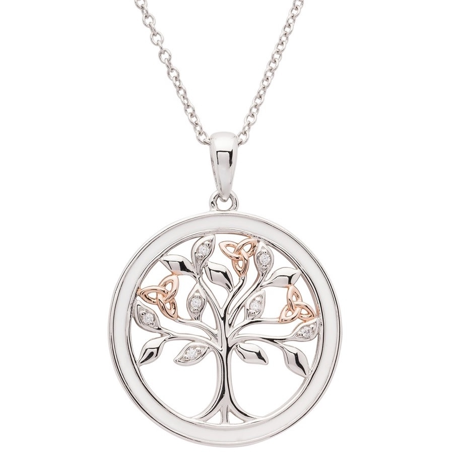 PENDANTS & NECKLACES SHANORE STERLING TREE of LIFE PENDANT w WHT ENAMEL