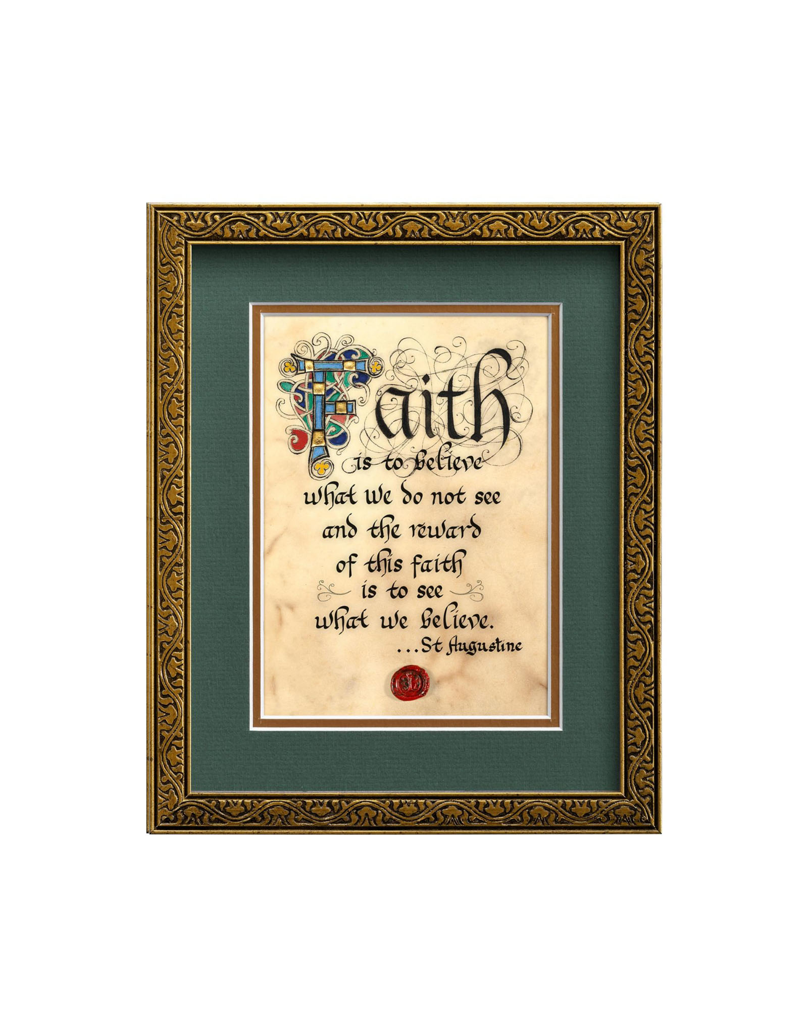 PLAQUES & GIFTS CELTIC MANUSCRIPT 8x10 PLAQUE - "FAITH ST AUGUSTINE"