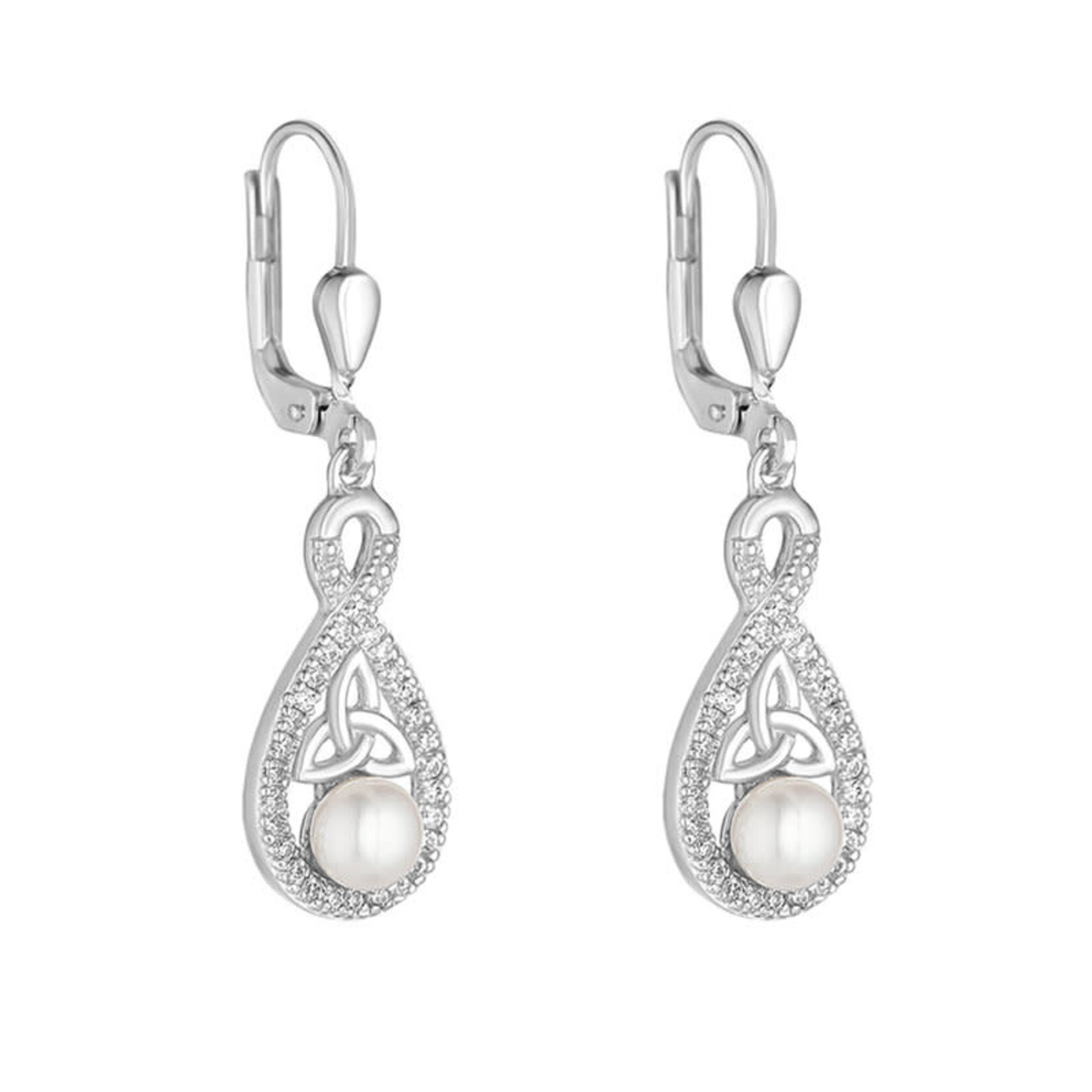 EARRINGS SOLVAR STERLING TRINITY DROP EARRINGS w CZ & PEARL