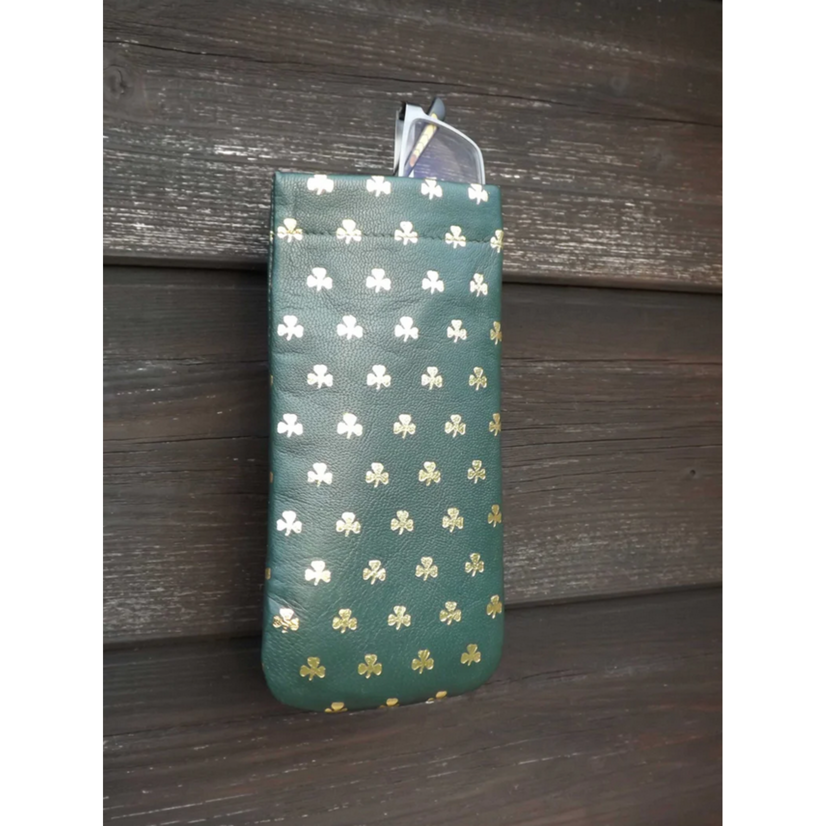 ACCESSORIES TINNAKEENLY GLASSES SNAP CASE - Shamrock Grn/Gold Leather