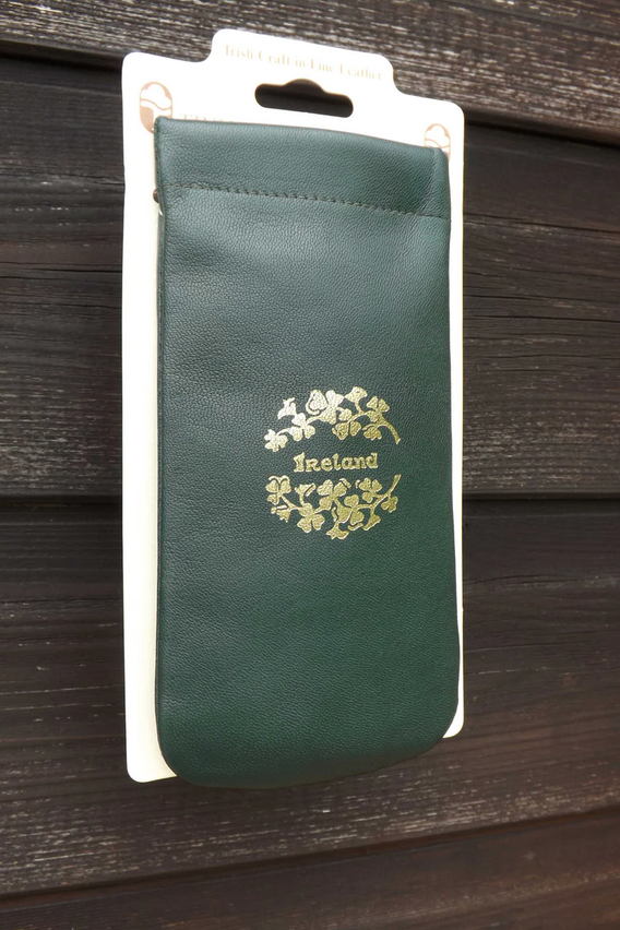 TINNAKEENLY SNAP GLASSES CASE Ireland Grn/Gold Leather Irish Crossroads