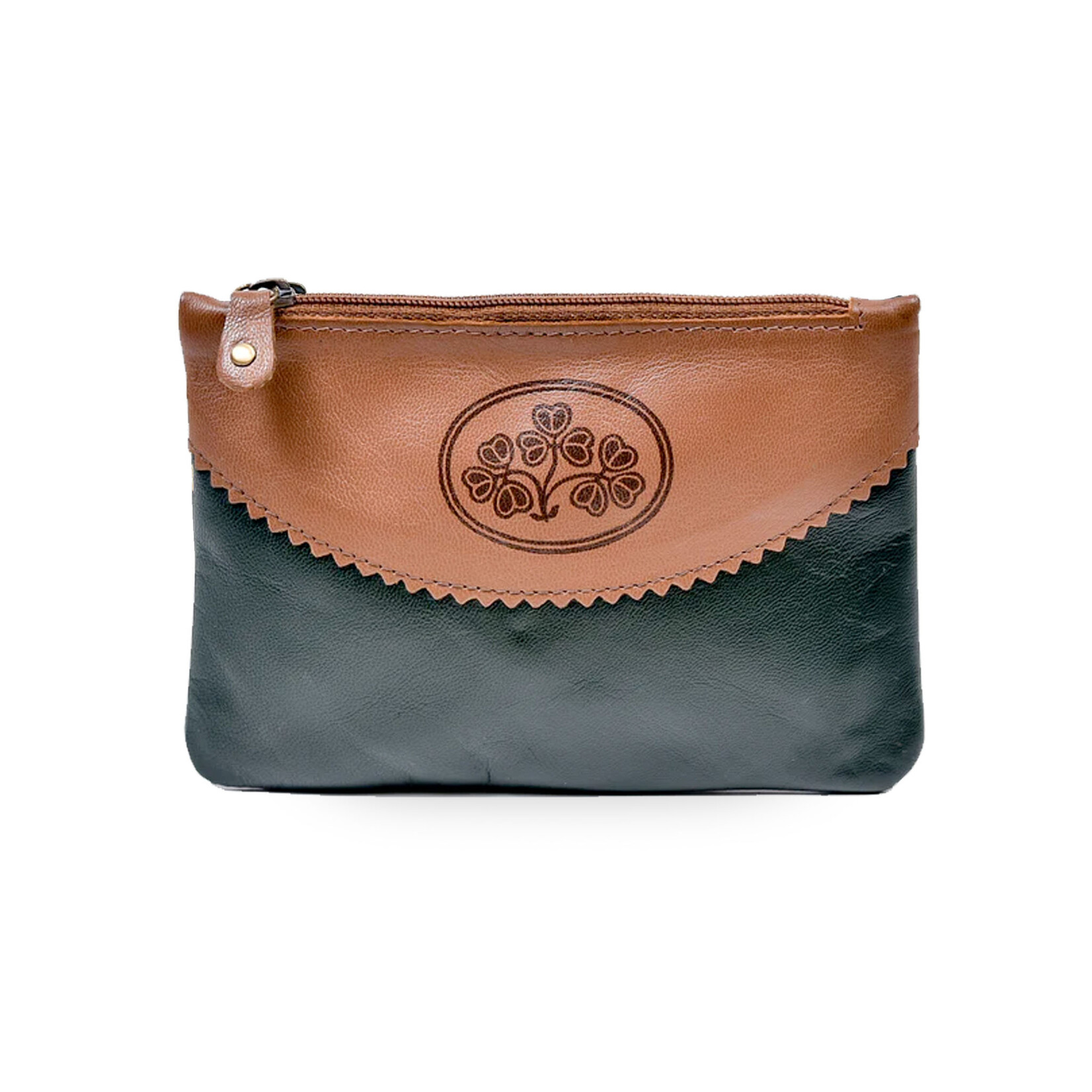 ACCESSORIES TINNAKEENLY TOP ZIP PURSE - Shamrock Grn/Tan Leather