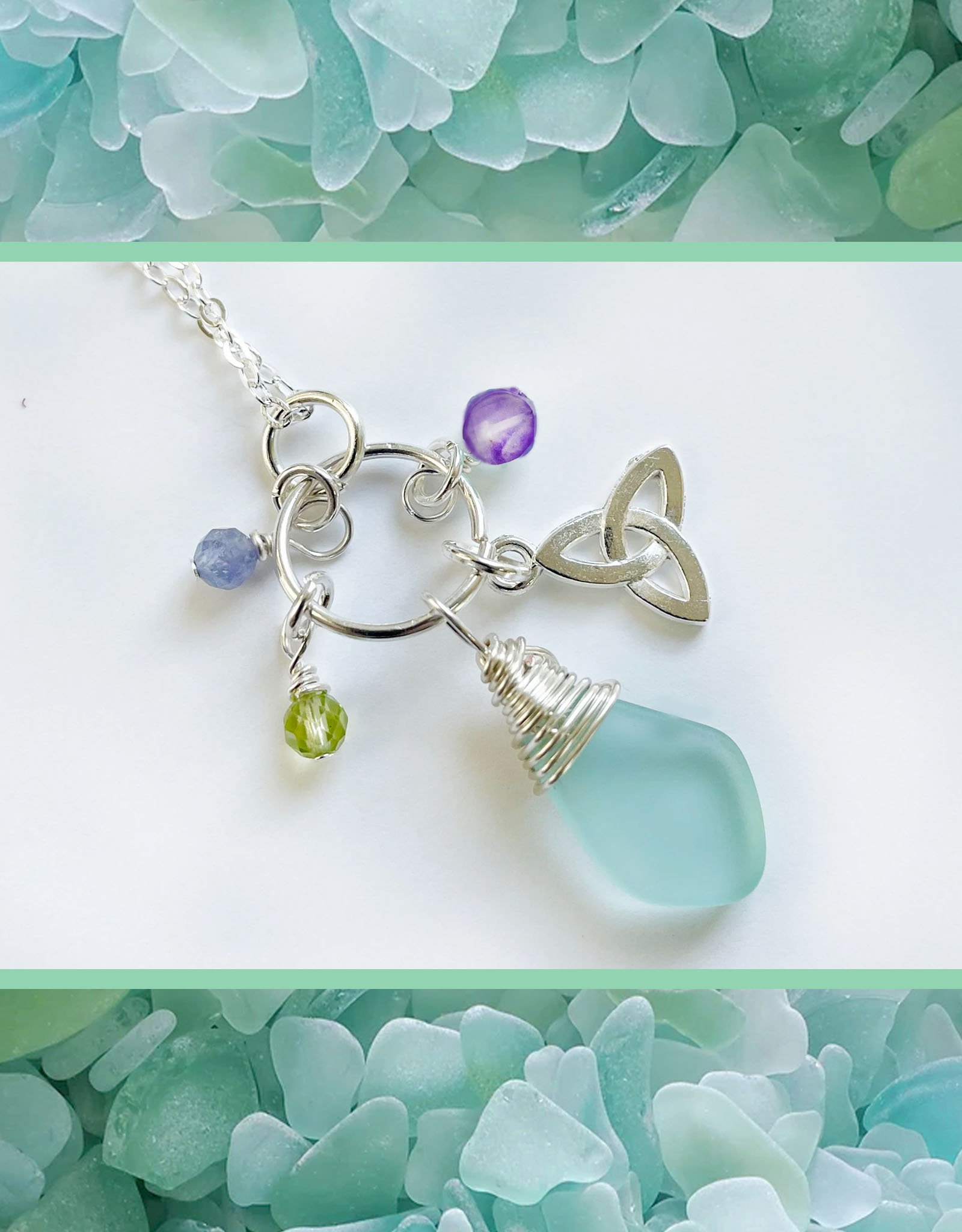 PENDANTS & NECKLACES SELKIE SML PENDANT with SEA GLASS & TRINITY
