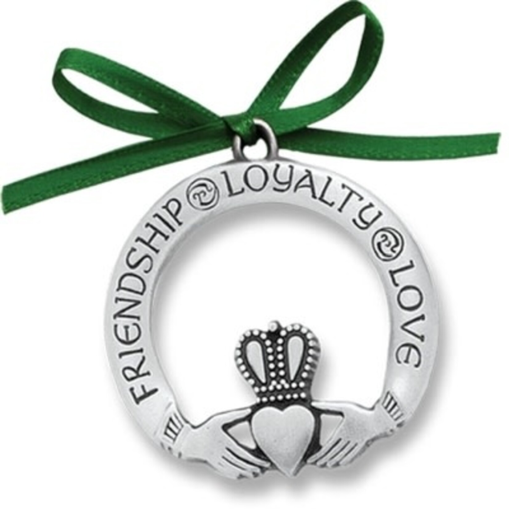 ORNAMENTS CLADDAGH CHRISTMAS ORNAMENT W/GREEN RIBBON