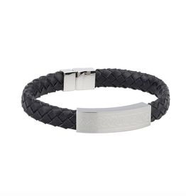 MENS JEWELRY SOLVAR CELTIC MAN STAINLESS STEEL & BLK LEATHER BRACELET