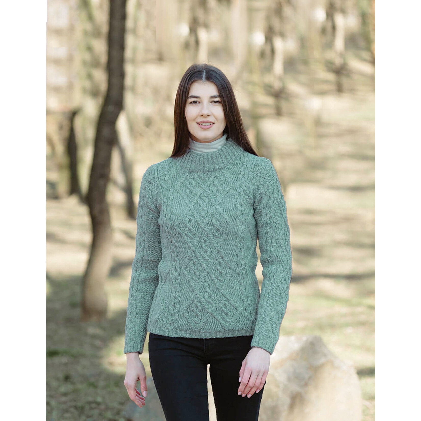 SWEATERS CLEARANCE: SAOL LADIES BERRY CABLE KNIT SWEATER - Skylight :FINAL SALE