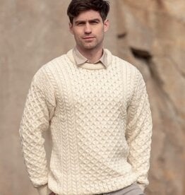 SWEATERS UNISEX ARAN IRISH KNIT CREW NECK SWEATER - Natural