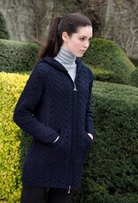 SWEATERS GALWAY HOODED COAT with CELTIC KNOT ZIPPER - Navy