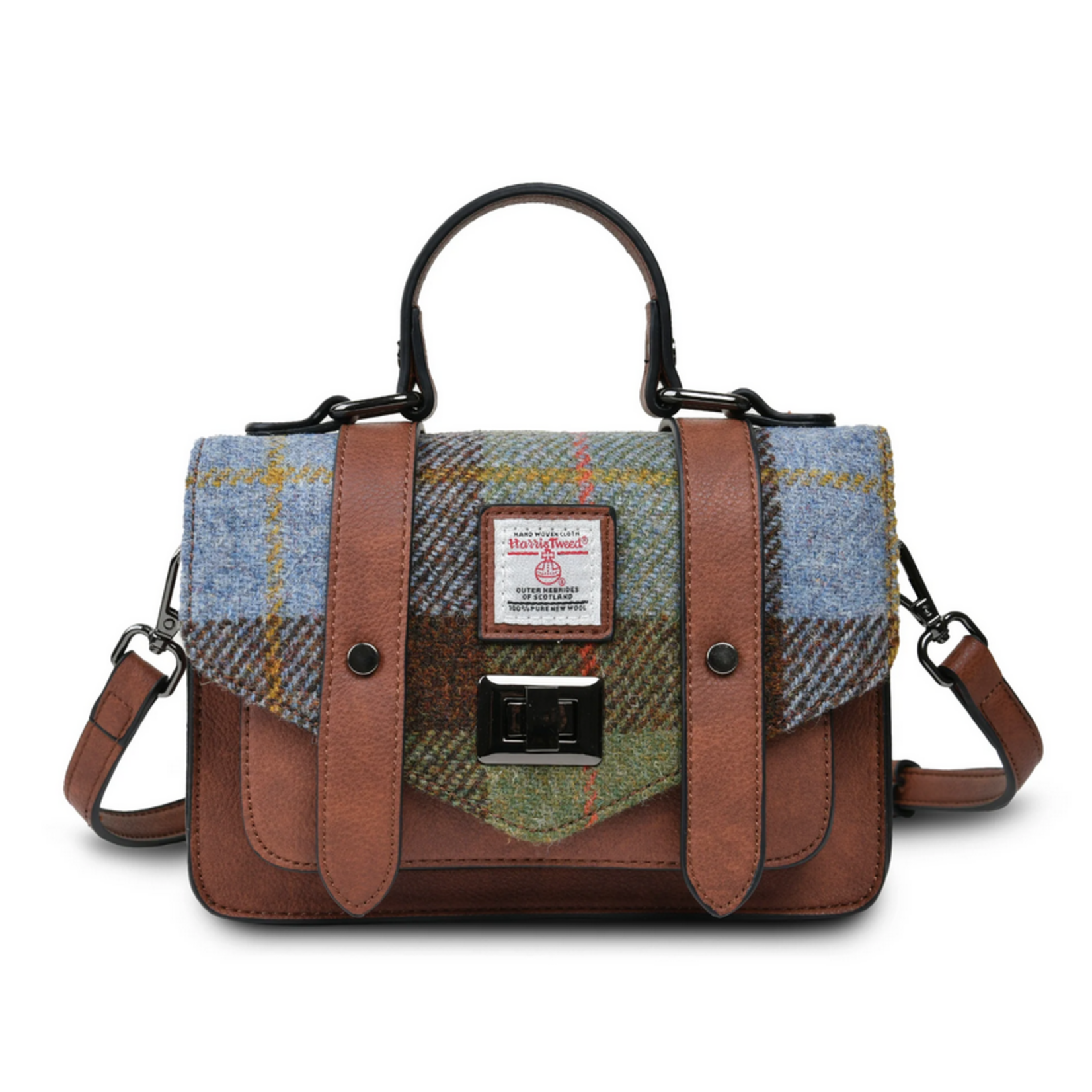 ACCESSORIES ISLANDER MINI SATCHEL w HARRIS TWEED Chestnut & Blue Tartan