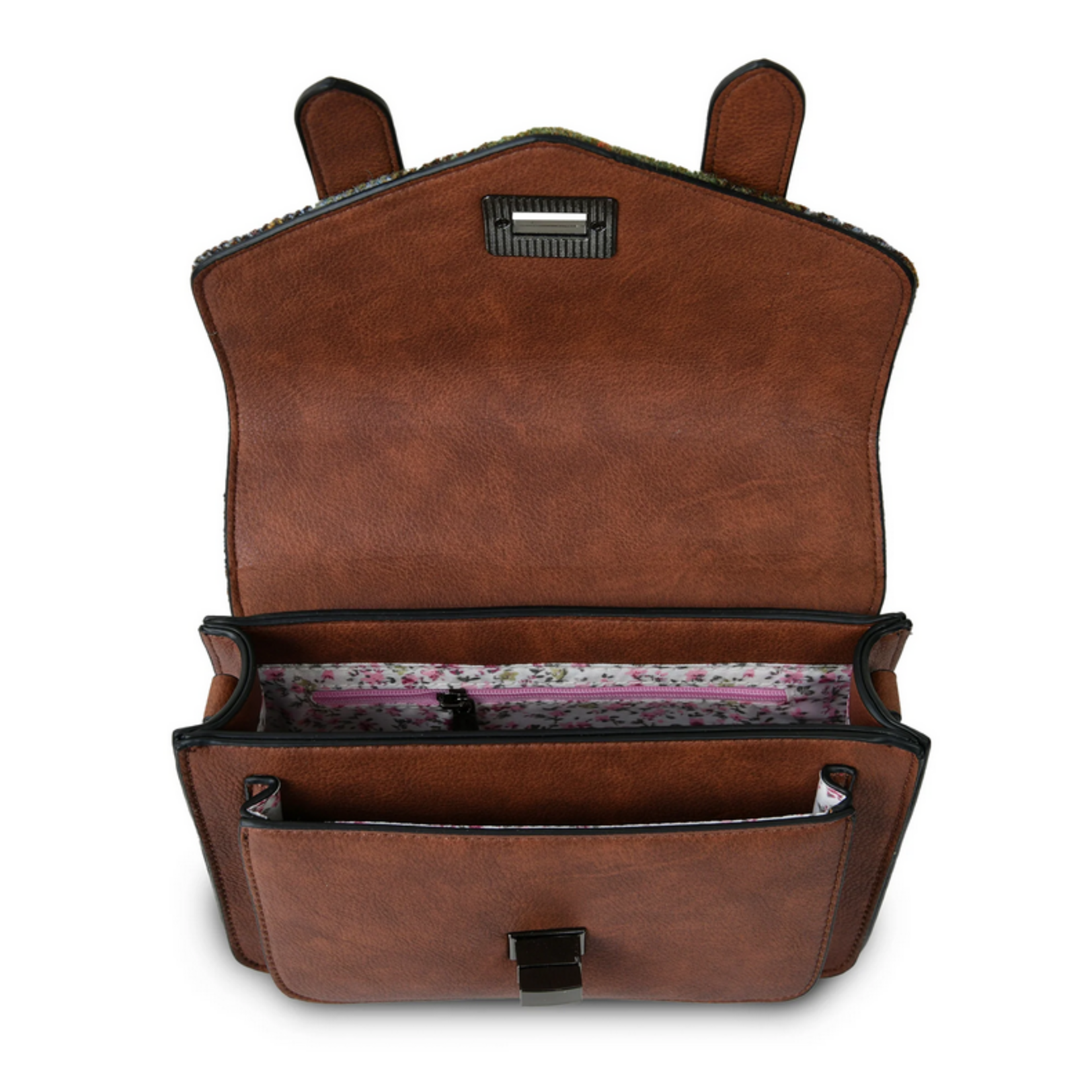 ACCESSORIES ISLANDER MINI SATCHEL w HARRIS TWEED Chestnut & Blue Tartan