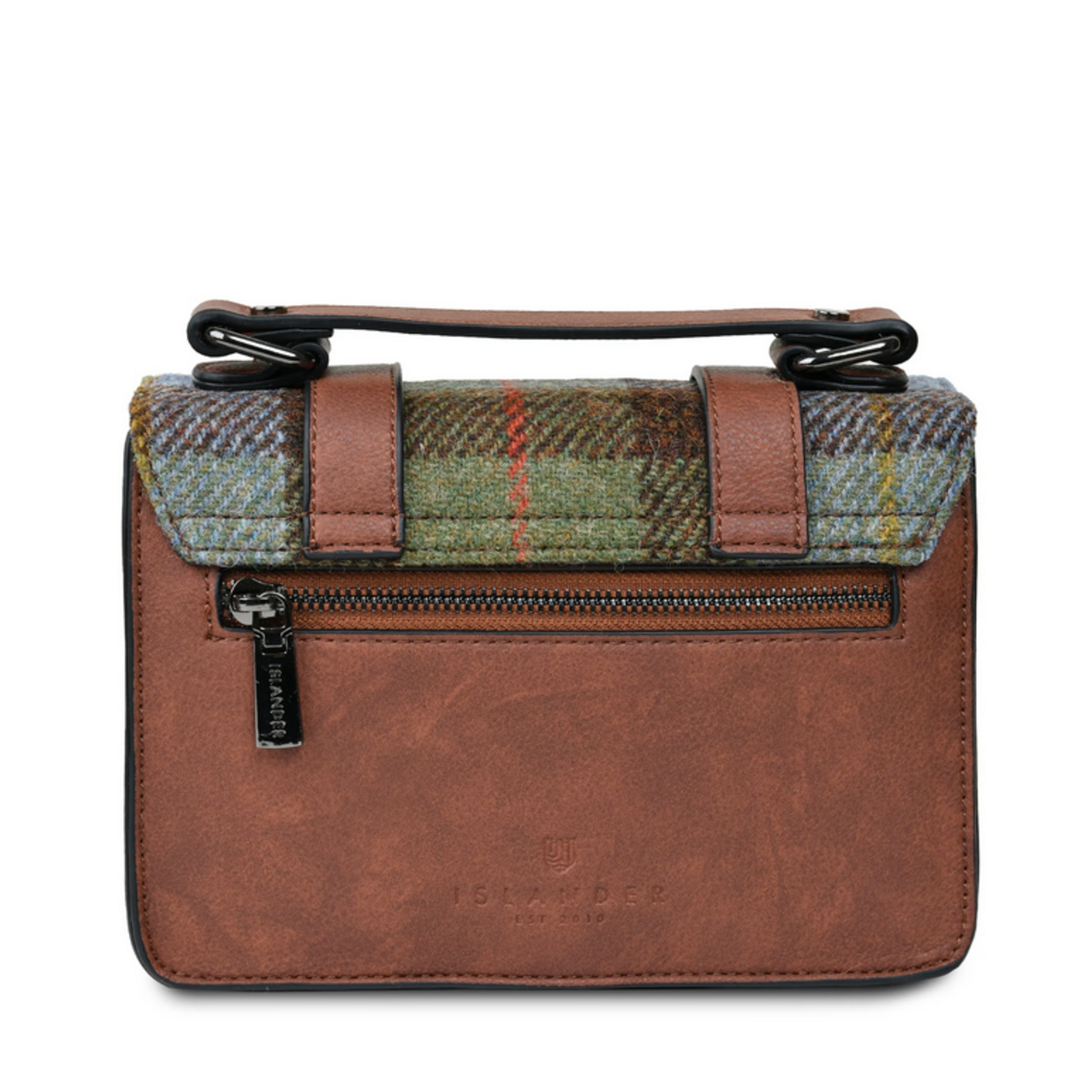 ACCESSORIES ISLANDER MINI SATCHEL w HARRIS TWEED Chestnut & Blue Tartan
