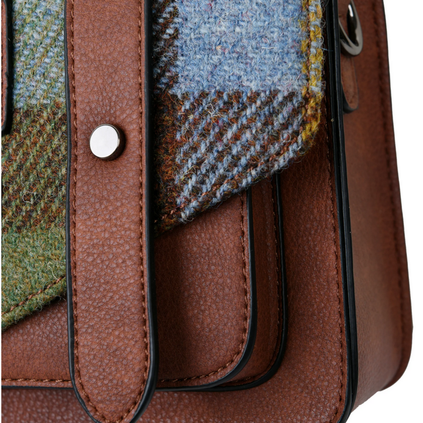 ACCESSORIES ISLANDER MINI SATCHEL w HARRIS TWEED Chestnut & Blue Tartan
