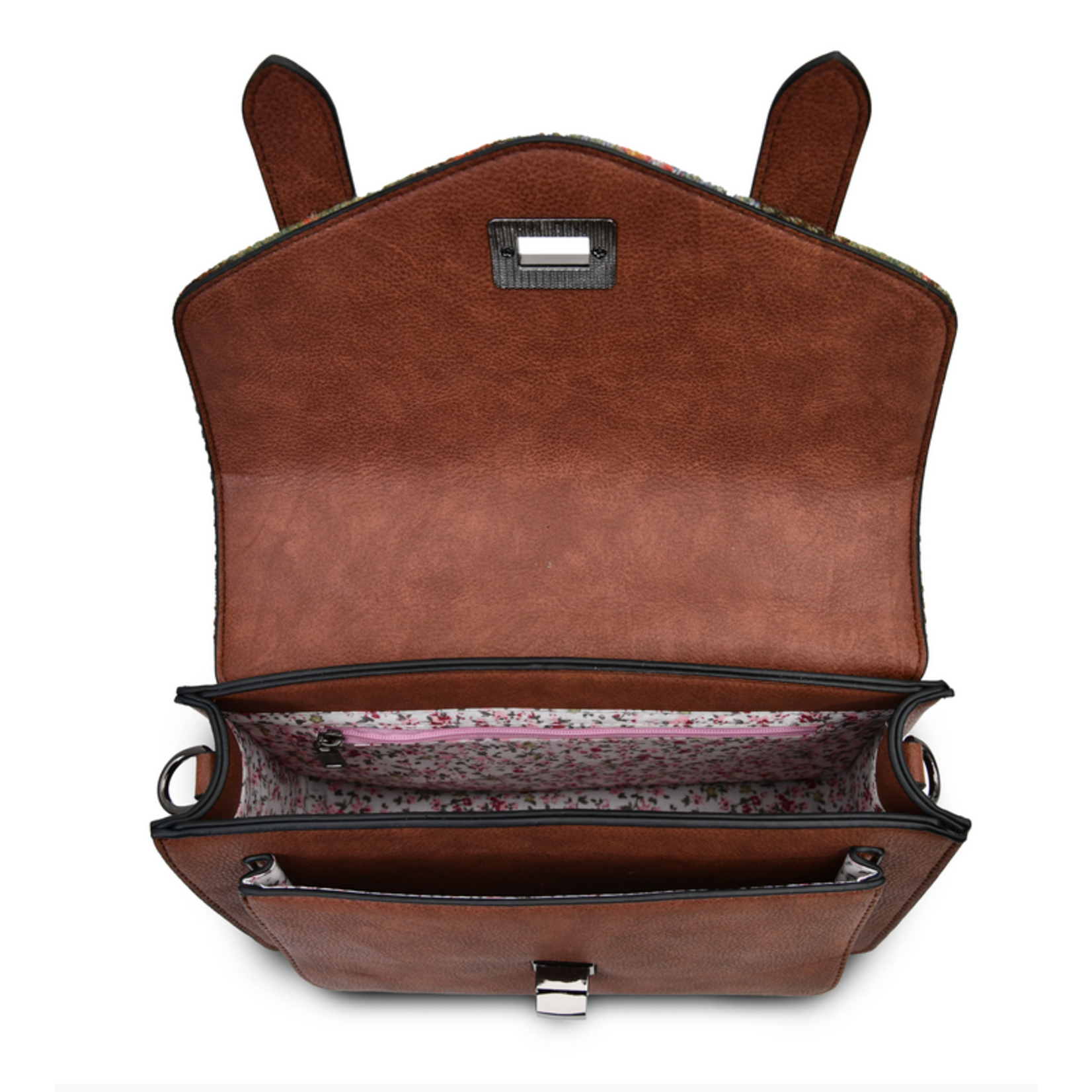 ACCESSORIES ISLANDER MEDIUM SATCHEL w HARRIS TWEED Chestnut & Blue Tartan