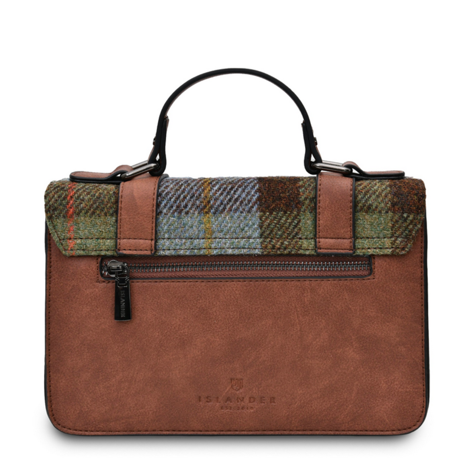 ACCESSORIES ISLANDER MEDIUM SATCHEL w HARRIS TWEED Chestnut & Blue Tartan