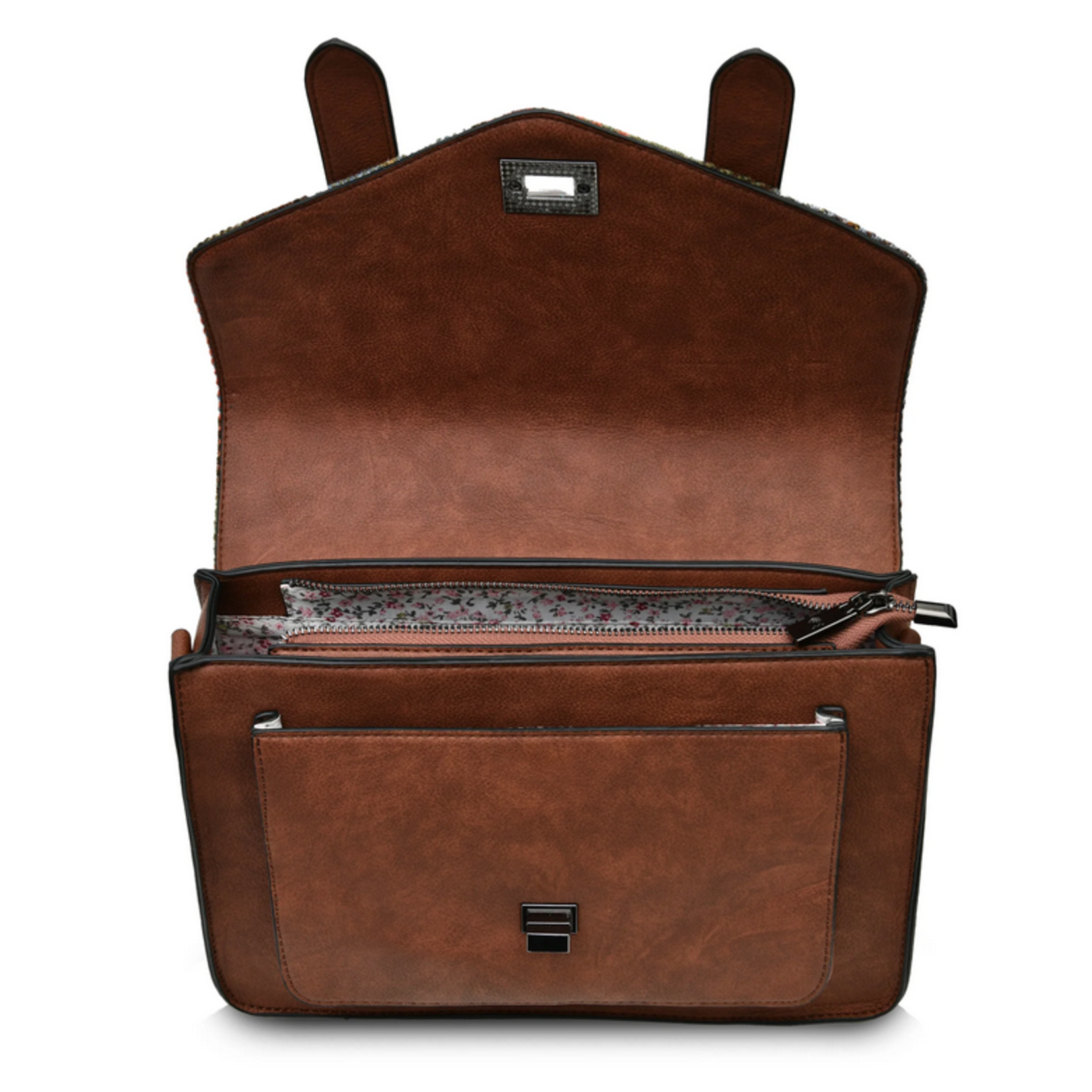 ACCESSORIES ISLANDER LARGE SATCHEL w HARRIS TWEED Chestnut & Blue Tartan