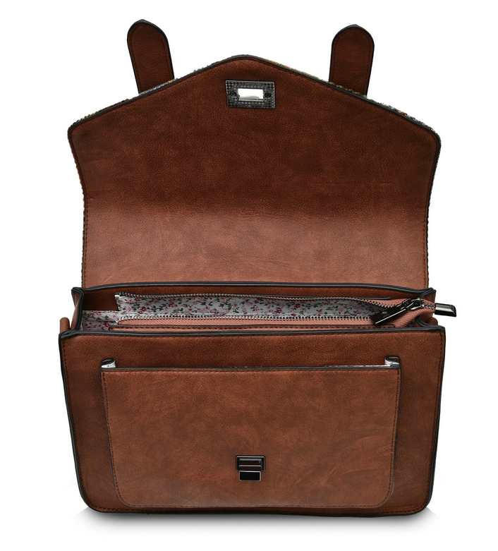 ACCESSORIES ISLANDER LARGE SATCHEL w HARRIS TWEED Chestnut & Blue Tartan