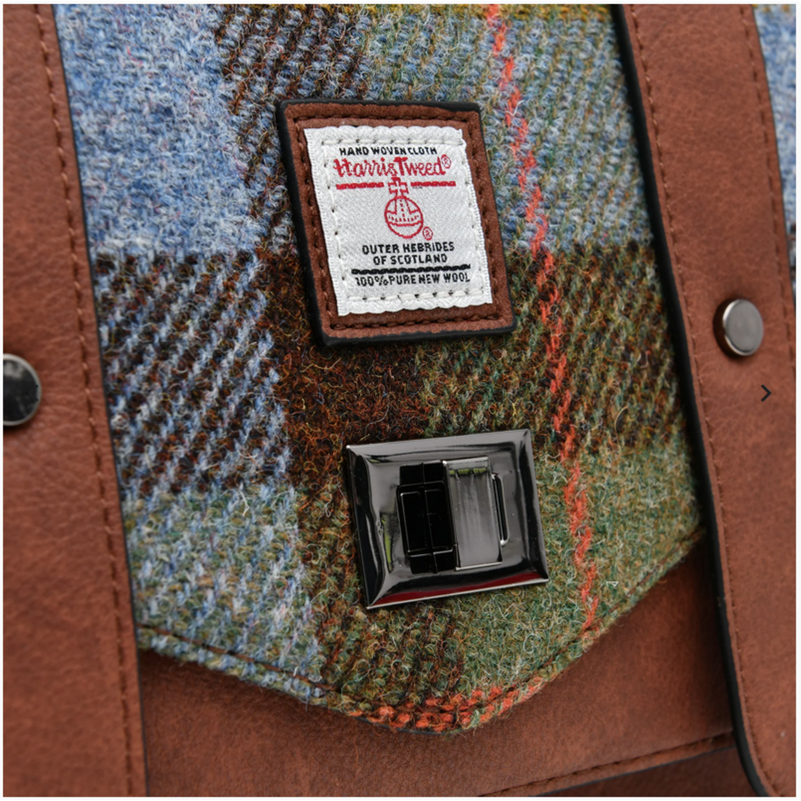 ACCESSORIES ISLANDER LARGE SATCHEL w HARRIS TWEED Chestnut & Blue Tartan