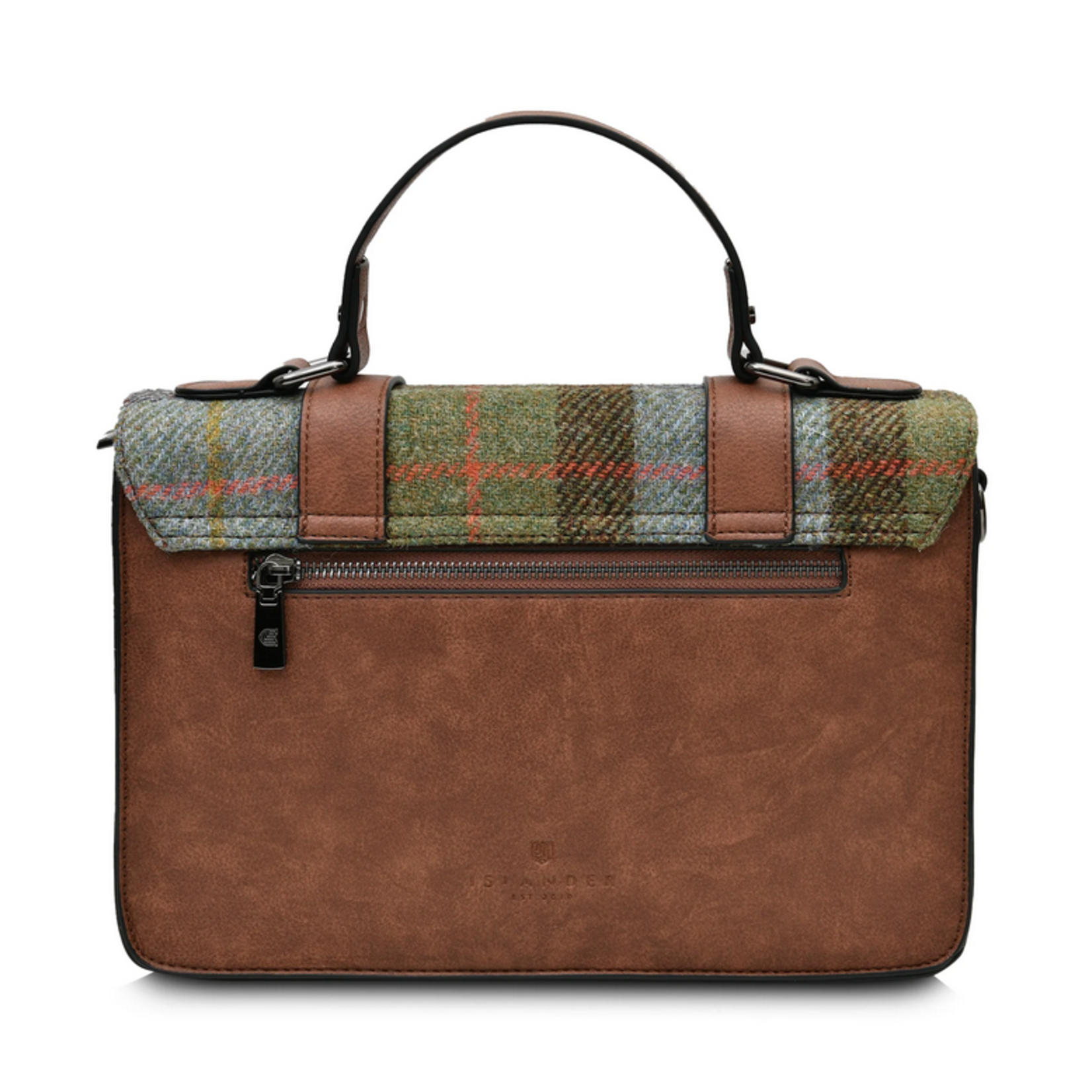 ACCESSORIES ISLANDER LARGE SATCHEL w HARRIS TWEED Chestnut & Blue Tartan