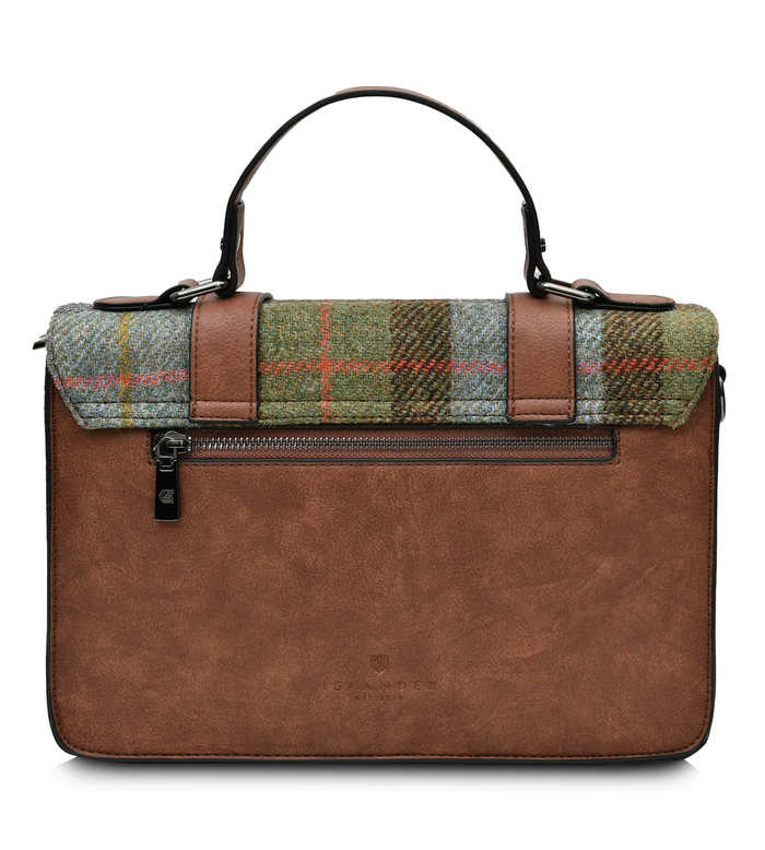 ACCESSORIES ISLANDER LARGE SATCHEL w HARRIS TWEED Chestnut & Blue Tartan