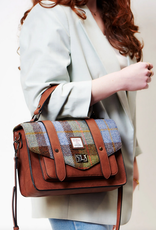 ACCESSORIES ISLANDER LARGE SATCHEL w HARRIS TWEED Chestnut & Blue Tartan
