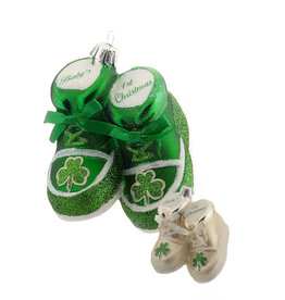 ORNAMENTS GLASS BABY SHOE ORNAMENT with SHAMROCK