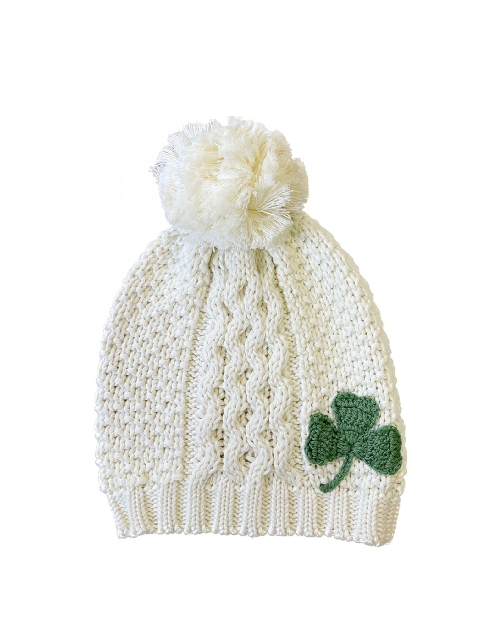 ACCESSORIES PATRICK FRANCIS KNIT HAT w POM-POM & SHAMROCK