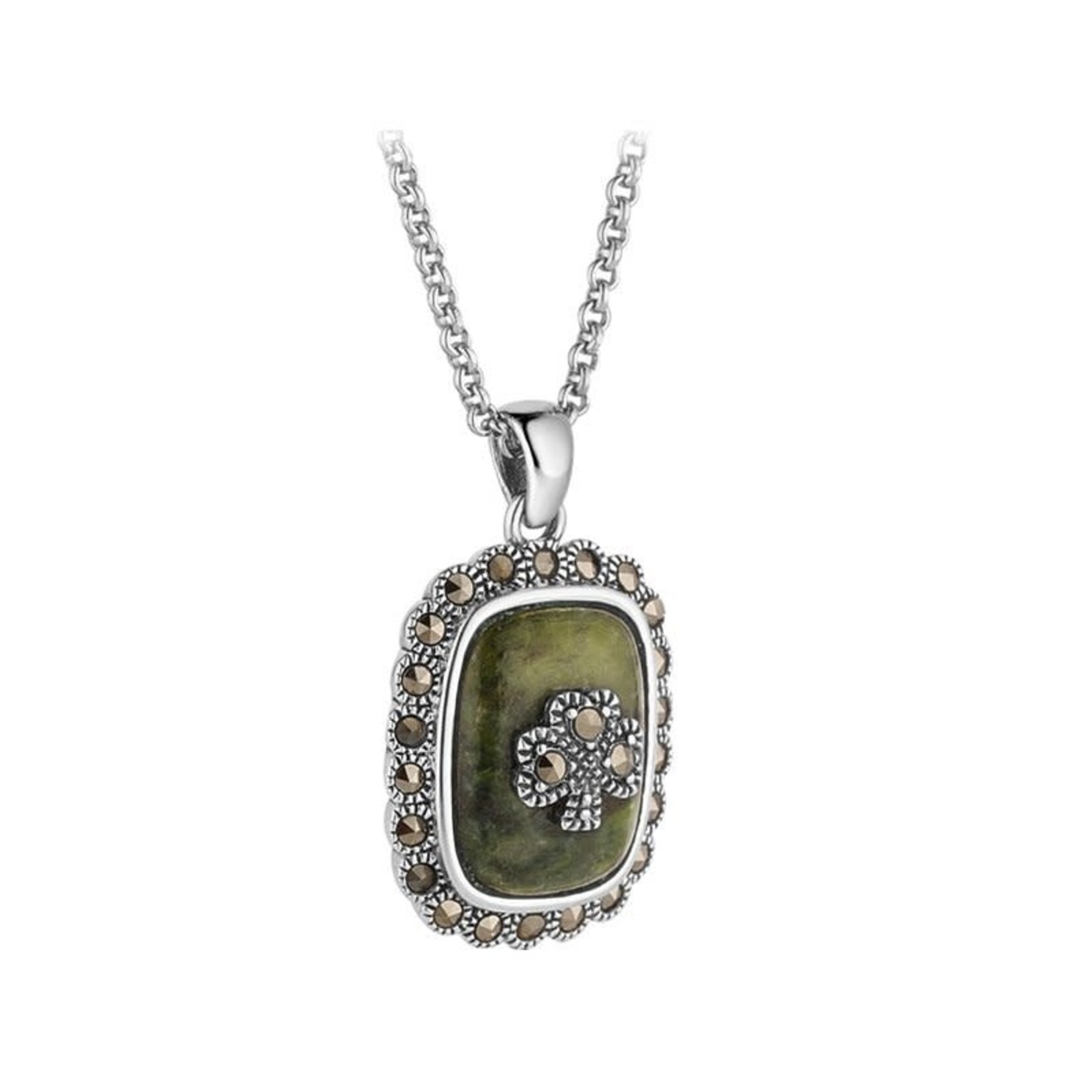 PENDANTS & NECKLACES SOLVAR STERLING CONNEMARA & MARCASITE SHAMROCK PENDANT