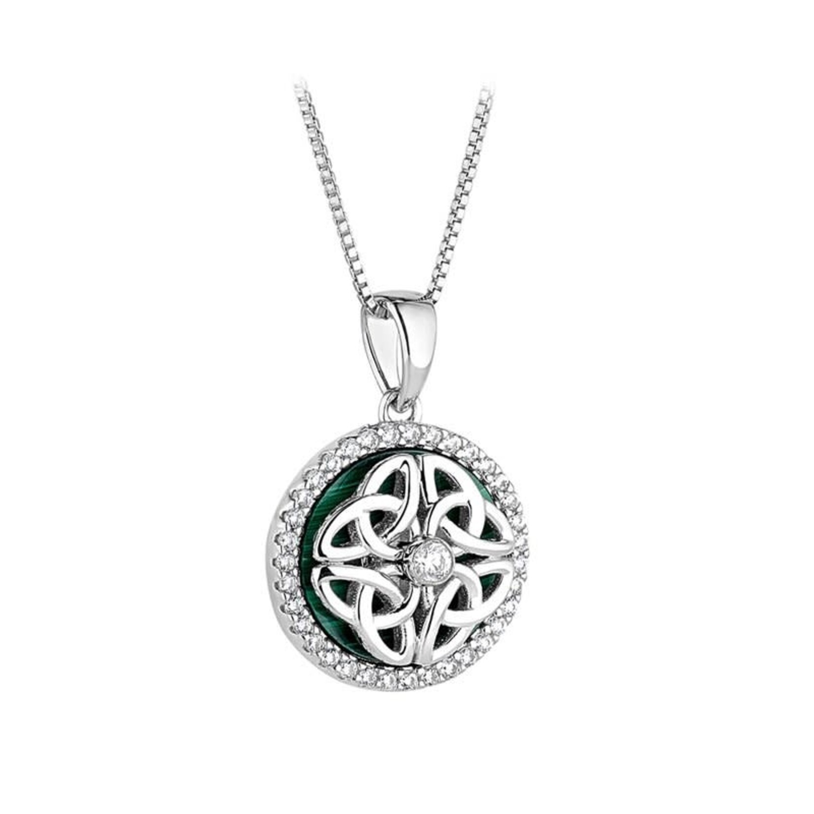 PENDANTS & NECKLACES SOLVAR STERLING SPINNER PENDANT w MALACHITE & CZ