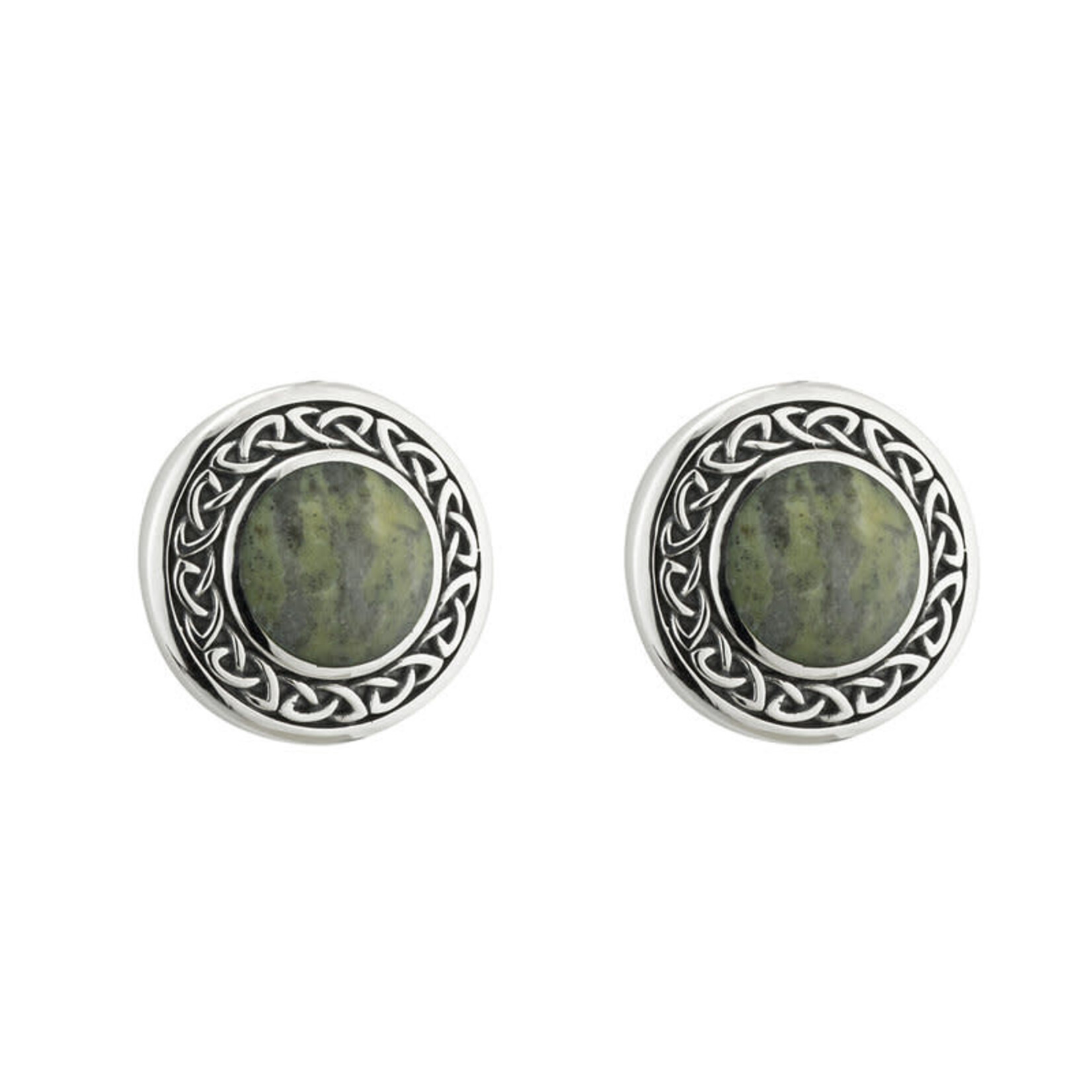 EARRINGS SOLVAR STERLING & CONNEMARA MARBLE ROUND CELTIC STUD EARRINGS