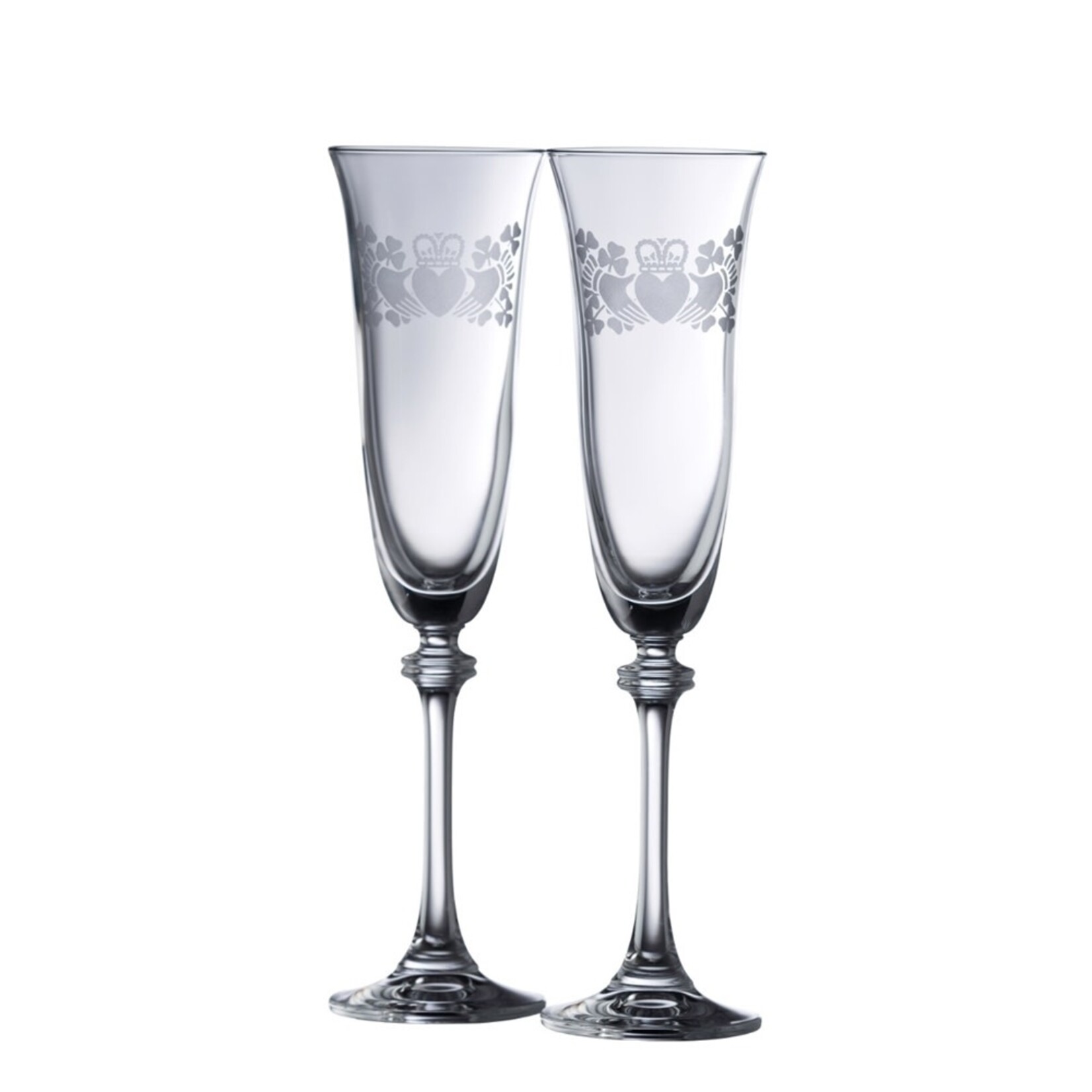 WEDDING FLUTES GALWAY CRYSTAL PAIR of LIBERTY FLUTES - Claddagh/Sham