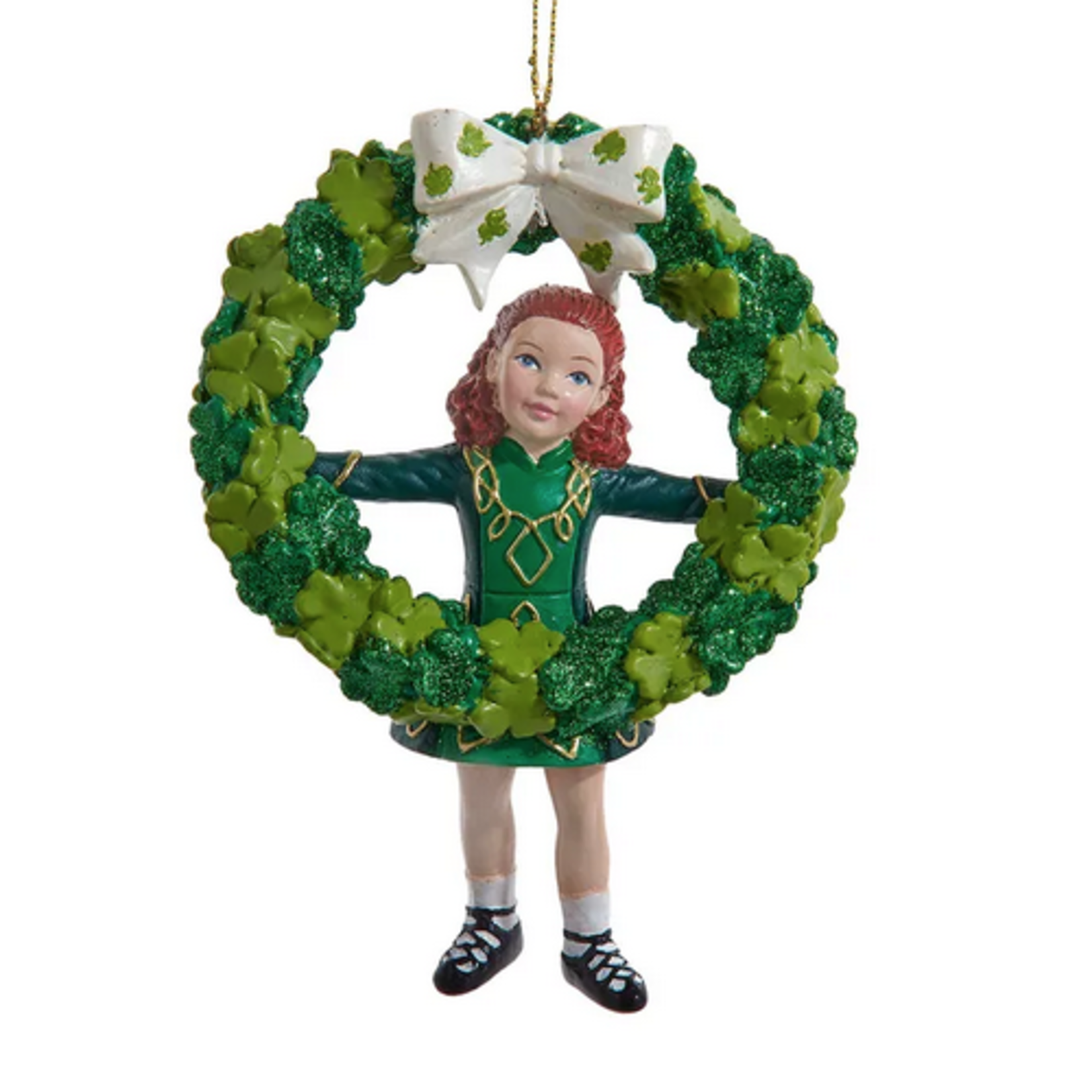 ORNAMENTS IRISH DANCER with SHAMROCK WREATH ORNAMENT