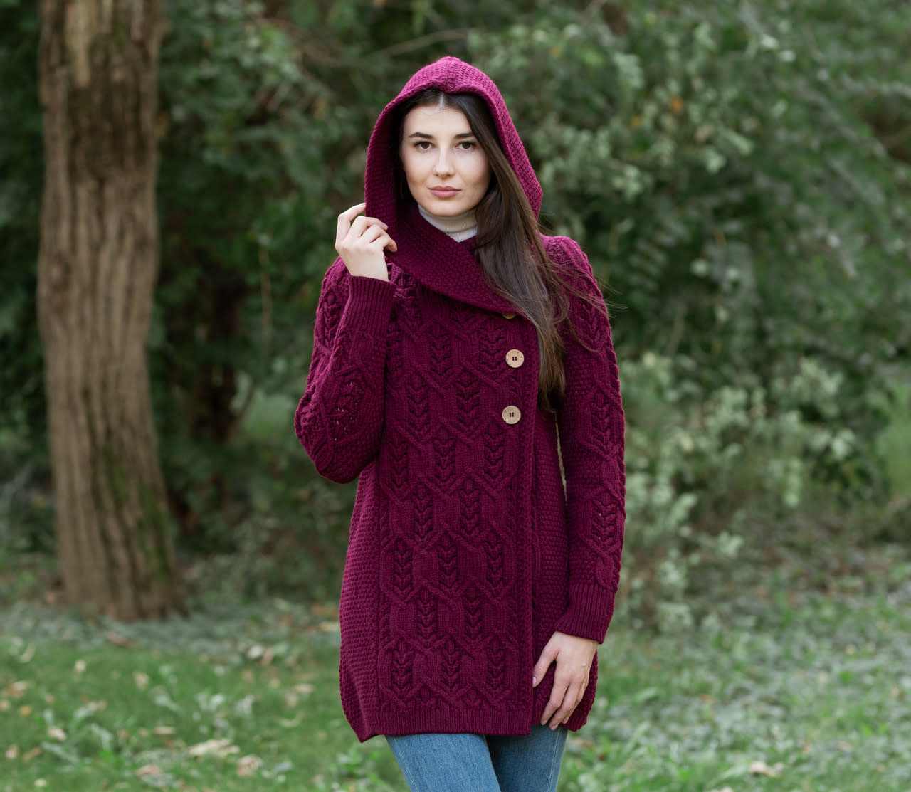 SWEATERS SAOL ARAN LEAF COAT - Wine