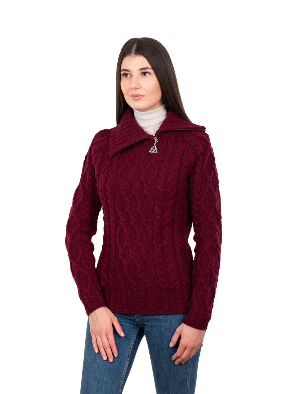 SWEATERS SAOL LADIES ZIPPER NECK SWEATER - Wine