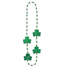 ST PATRICK'S DAY NOVELTY SHAMROCK & PEARL BEADED NECKLACE