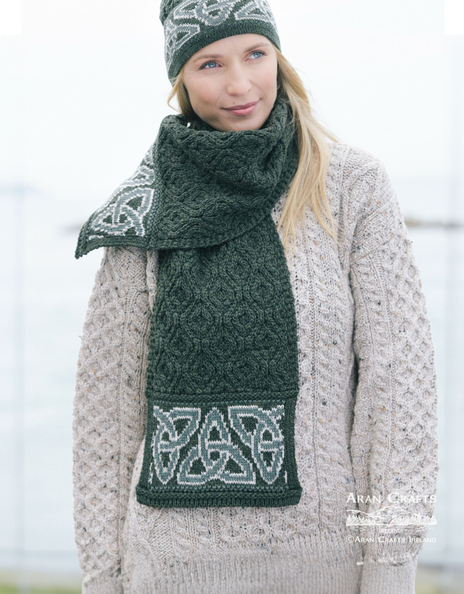ACCESSORIES KNIT CELTIC JACQUARD SCARF - Grn