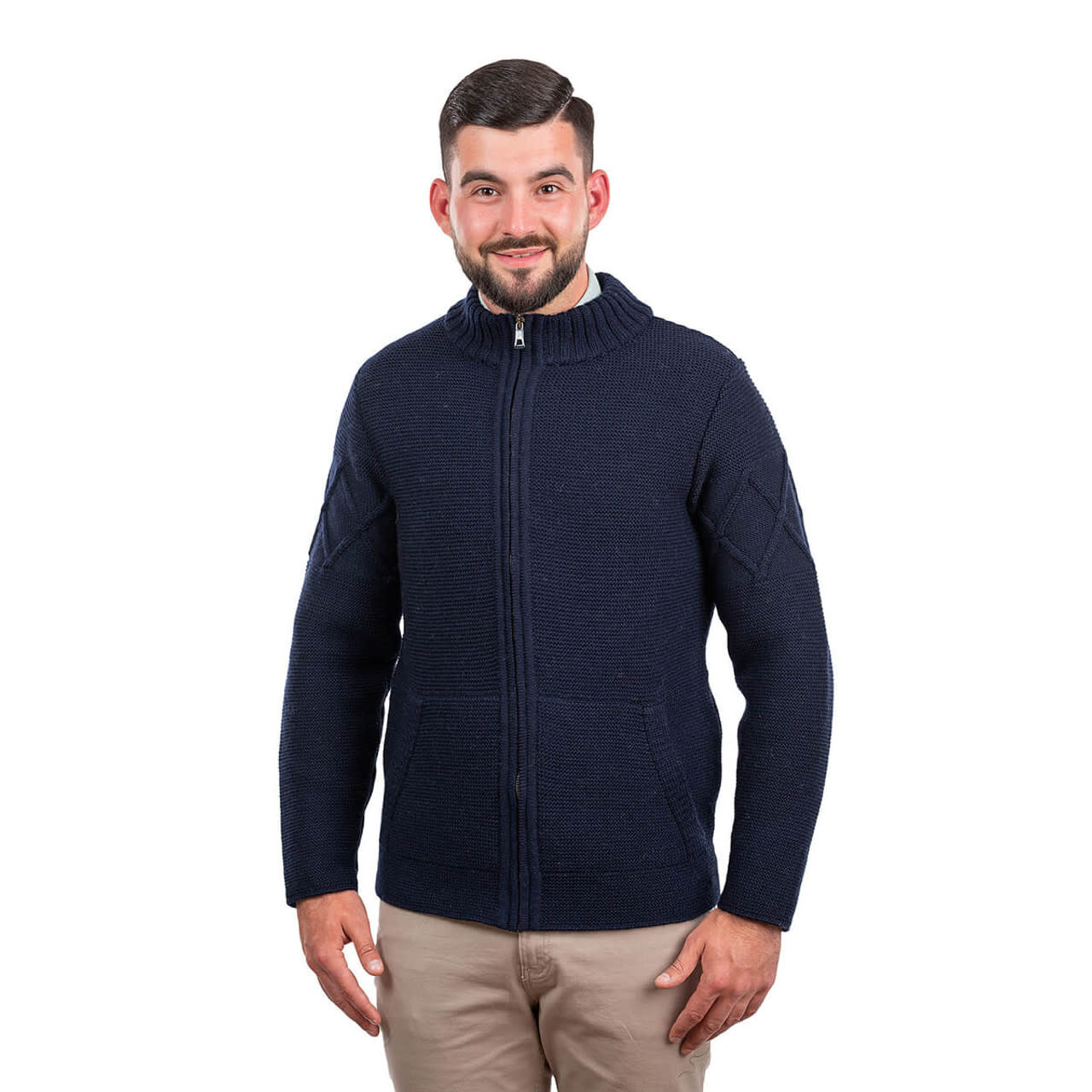 SWEATERS SAOL GENTS FULL-ZIP CABLE KNIT CARDIGAN - Navy